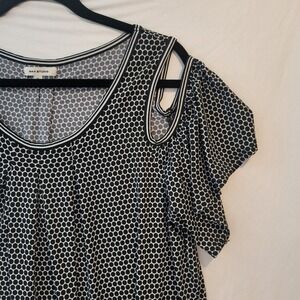 Max Studio Shirt Womens XL Black White Polka Dot Cold Shoulder Short Sleeve
